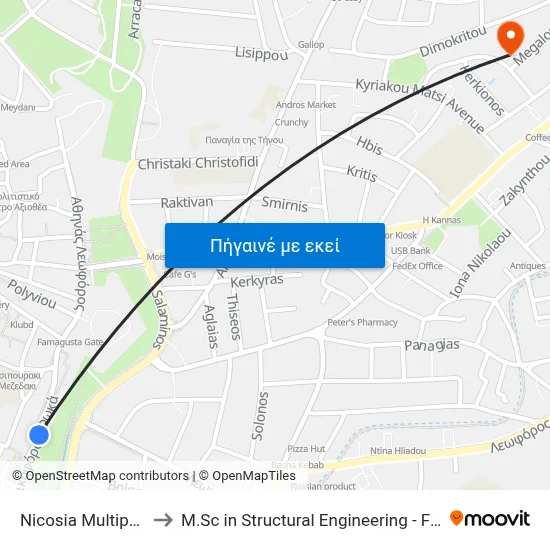 Nicosia Multipurpose Centre to M.Sc in Structural Engineering - Frederick University Cyprus map