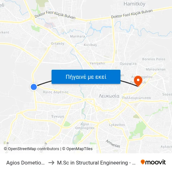 Ag. Dometios Roadblock to M.Sc in Structural Engineering - Frederick University Cyprus map