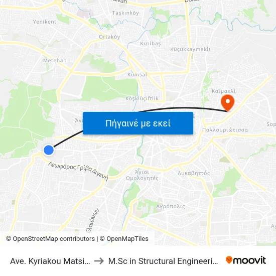 Ave. Kyriakou Matsi - Vasilissis Freiderikis to M.Sc in Structural Engineering - Frederick University Cyprus map