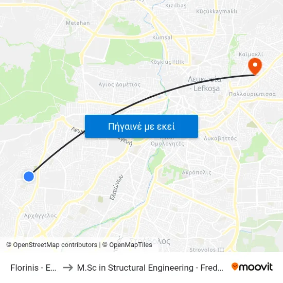 Florinis - Eptanisou to M.Sc in Structural Engineering - Frederick University Cyprus map