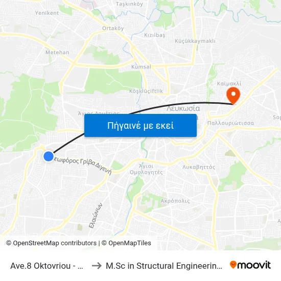 Ave.8 Oktovriou - 28 Oktovriou Avenue to M.Sc in Structural Engineering - Frederick University Cyprus map