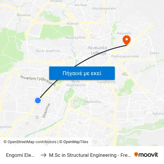Engomi Elem. School B to M.Sc in Structural Engineering - Frederick University Cyprus map