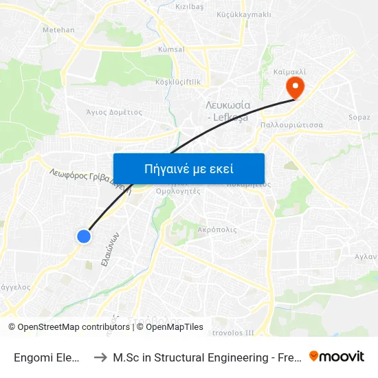 Engomi Elem. School B to M.Sc in Structural Engineering - Frederick University Cyprus map