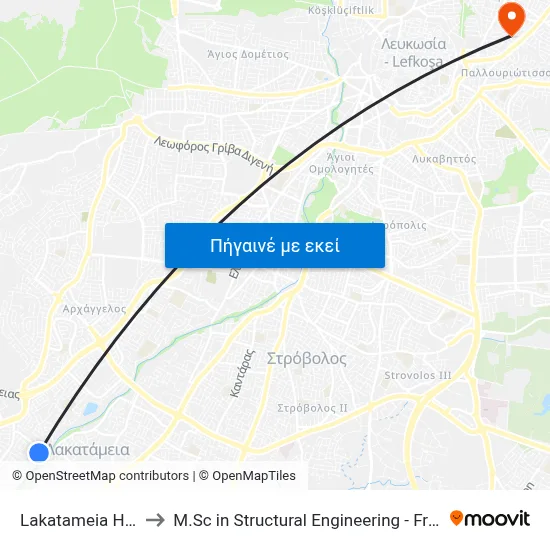 Lakatameia Health Centre to M.Sc in Structural Engineering - Frederick University Cyprus map