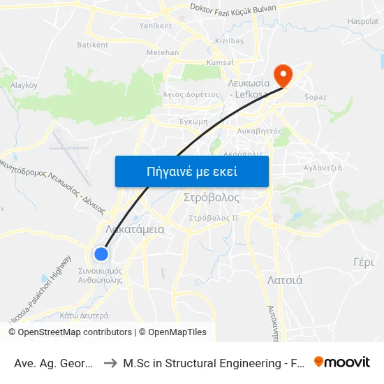 Ave. Ag. Georgiou - Elpidos to M.Sc in Structural Engineering - Frederick University Cyprus map