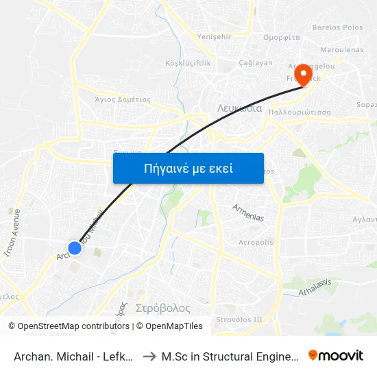 Archan. Michail - Lefkotheou Makariou Stadiou Ave. to M.Sc in Structural Engineering - Frederick University Cyprus map