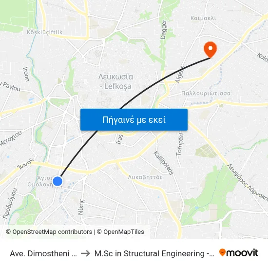 Ave. Dimostheni Severi - Prespas to M.Sc in Structural Engineering - Frederick University Cyprus map