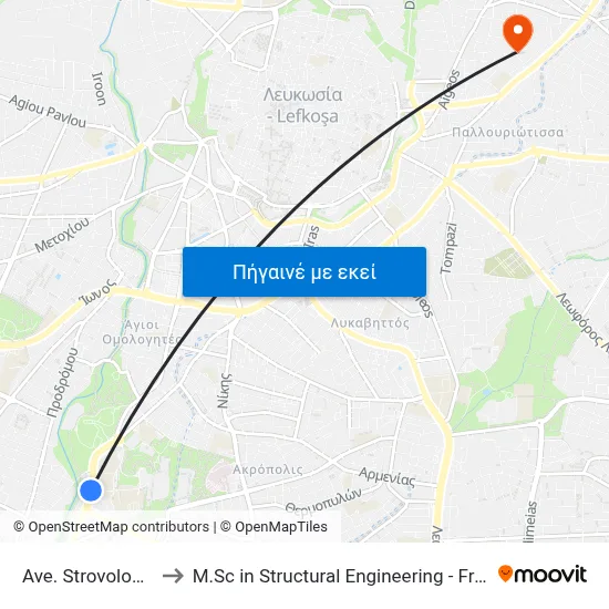 Ave. Strovolou - Themidos to M.Sc in Structural Engineering - Frederick University Cyprus map