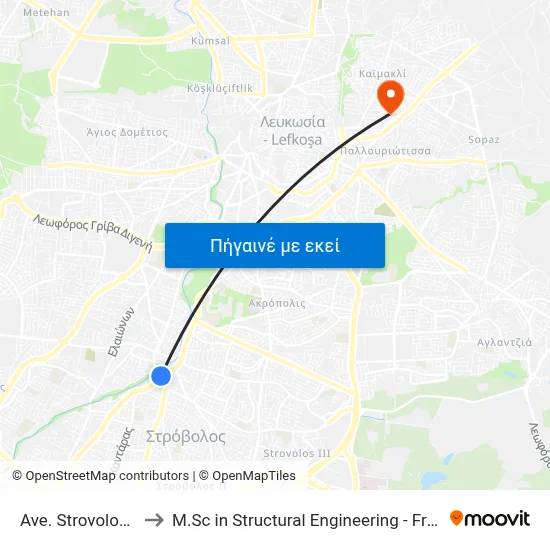 Ave. Strovolou - Pythonos to M.Sc in Structural Engineering - Frederick University Cyprus map