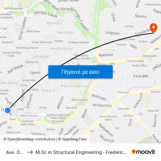 Ave. Omirou to M.Sc in Structural Engineering - Frederick University Cyprus map