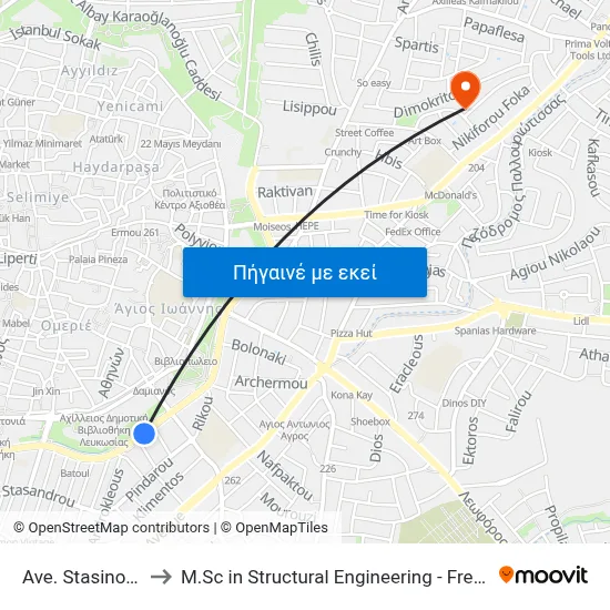 Ave. Stasinou - Alkaiou to M.Sc in Structural Engineering - Frederick University Cyprus map