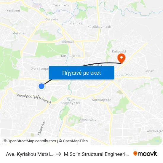 Ave. Kyriakou Matsi - Konstantinou Kanari to M.Sc in Structural Engineering - Frederick University Cyprus map