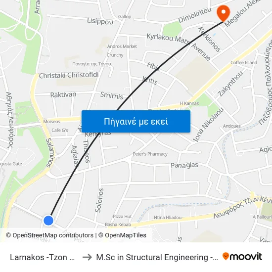 Larnakos -Tzon Kennenty Avenue to M.Sc in Structural Engineering - Frederick University Cyprus map