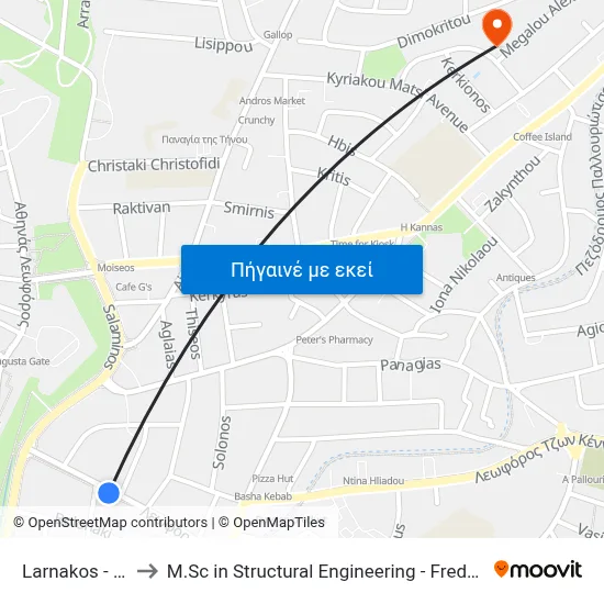Larnakos - Volonaki to M.Sc in Structural Engineering - Frederick University Cyprus map