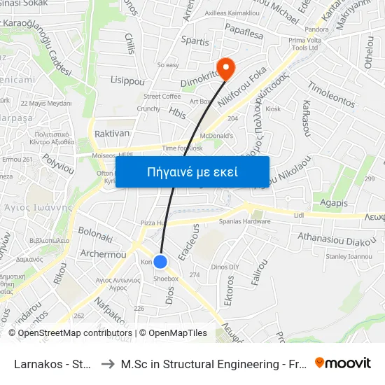 Larnakos - Stylianou Lena to M.Sc in Structural Engineering - Frederick University Cyprus map