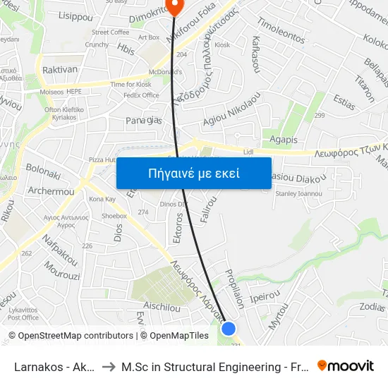 Larnakos - Akadimia Park to M.Sc in Structural Engineering - Frederick University Cyprus map