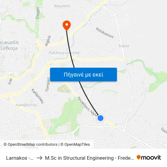 Larnakos - Athinas to M.Sc in Structural Engineering - Frederick University Cyprus map