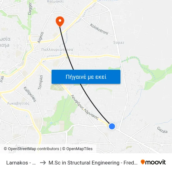 Larnakos - Parnithos to M.Sc in Structural Engineering - Frederick University Cyprus map