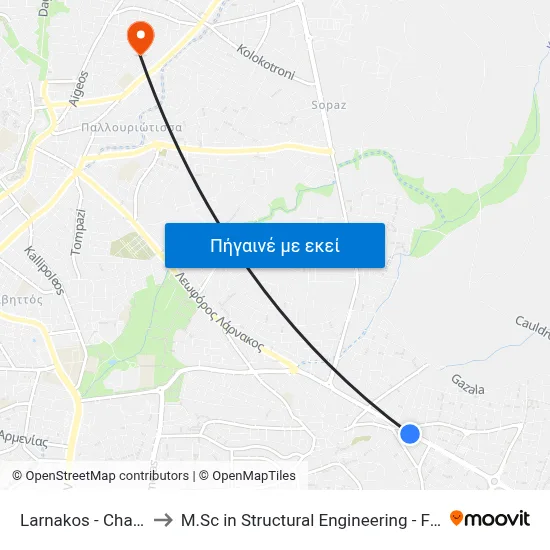 Larnakos - Charilaou Michail to M.Sc in Structural Engineering - Frederick University Cyprus map