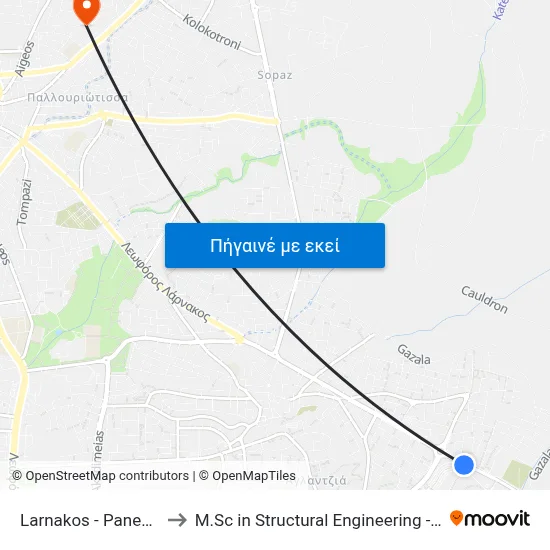 Larnakos - Panepistimiou Avenue to M.Sc in Structural Engineering - Frederick University Cyprus map