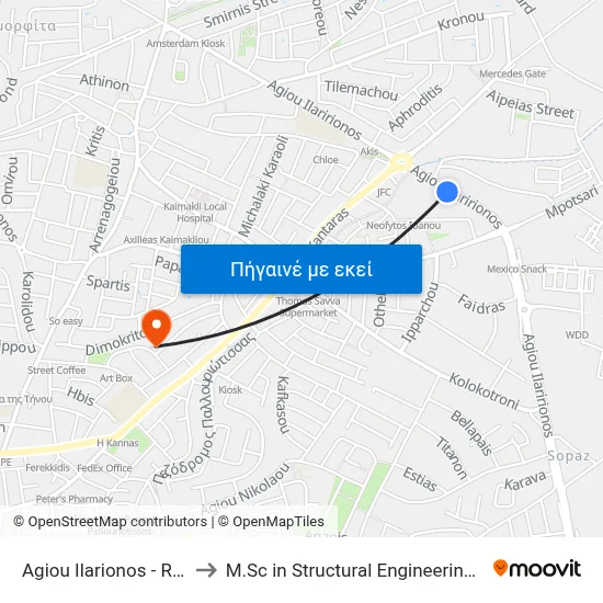 Ag. Ilarionos - Roundabout Sopaz to M.Sc in Structural Engineering - Frederick University Cyprus map