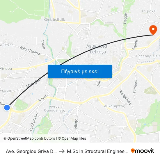 Ave. Georgiou Griva Digeni - Archangelou Michail to M.Sc in Structural Engineering - Frederick University Cyprus map