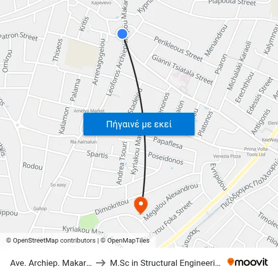 Ave. Archiep. Makariou C - Vasileos Pavlou to M.Sc in Structural Engineering - Frederick University Cyprus map