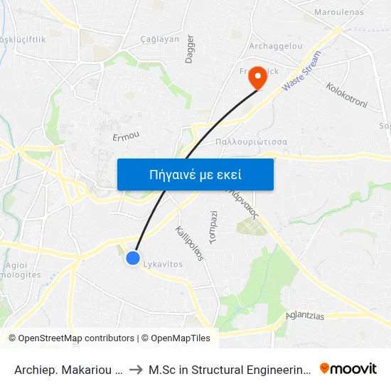 Archiep. Makariou III Ave. - Dimofontos to M.Sc in Structural Engineering - Frederick University Cyprus map