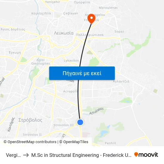 Verginas to M.Sc in Structural Engineering - Frederick University Cyprus map