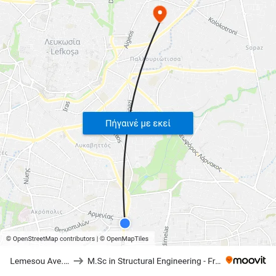 Lemesou Ave. - Melkonian to M.Sc in Structural Engineering - Frederick University Cyprus map