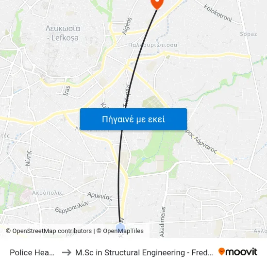Police Headquarters to M.Sc in Structural Engineering - Frederick University Cyprus map