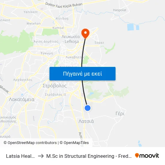 Latsia Health Centre to M.Sc in Structural Engineering - Frederick University Cyprus map