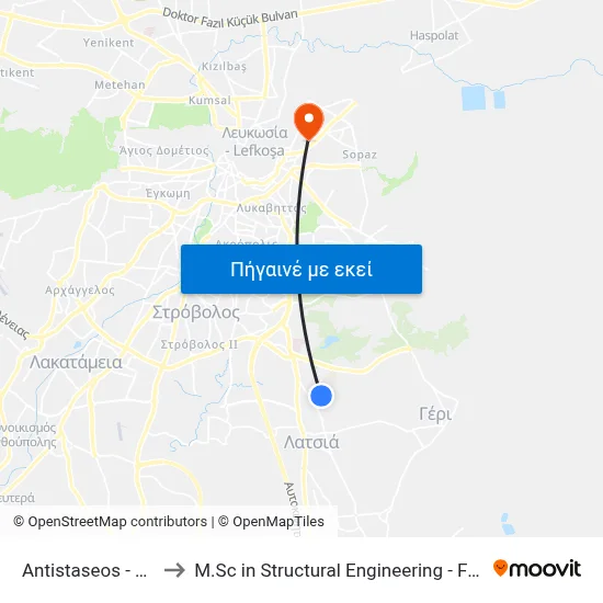 Antistaseos - Plateia Eirinis to M.Sc in Structural Engineering - Frederick University Cyprus map