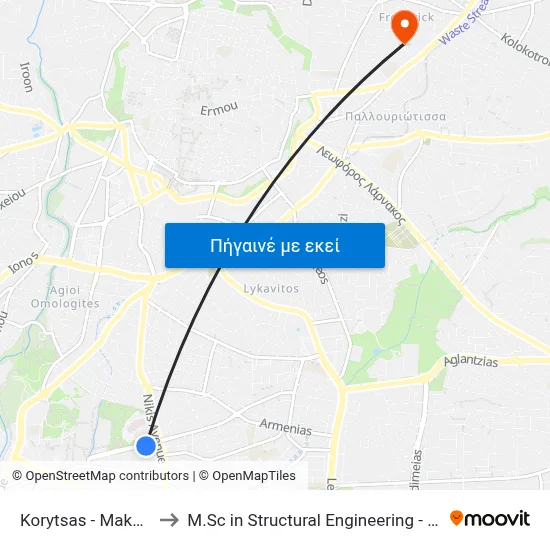 Korytsas - Makarios Hospital to M.Sc in Structural Engineering - Frederick University Cyprus map
