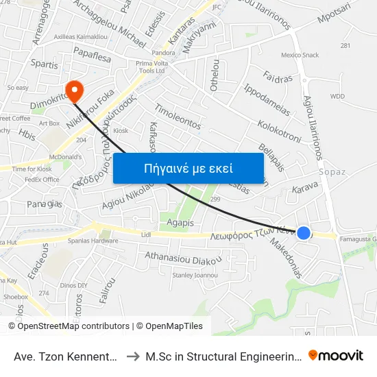 Ave. Tzon Kennenty - Roundabout Sopaz to M.Sc in Structural Engineering - Frederick University Cyprus map