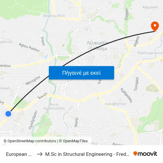 European University to M.Sc in Structural Engineering - Frederick University Cyprus map