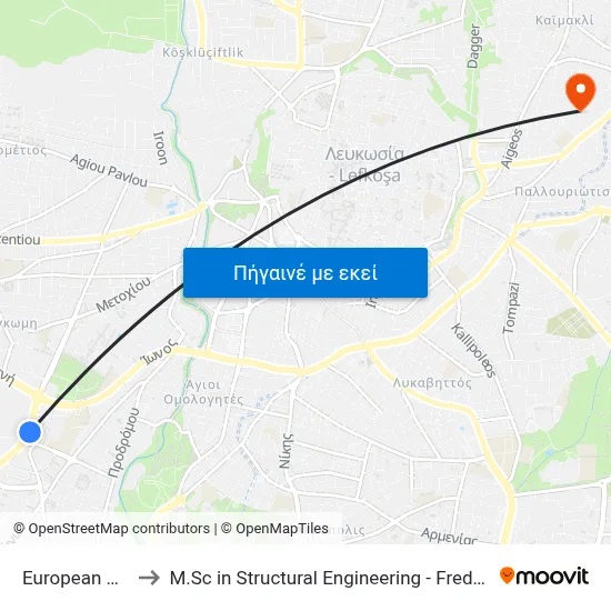 European University to M.Sc in Structural Engineering - Frederick University Cyprus map