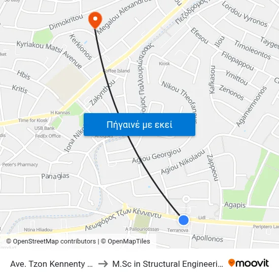 Ave. Tzon Kennenty - Spyrou Chatzigiakoumi to M.Sc in Structural Engineering - Frederick University Cyprus map