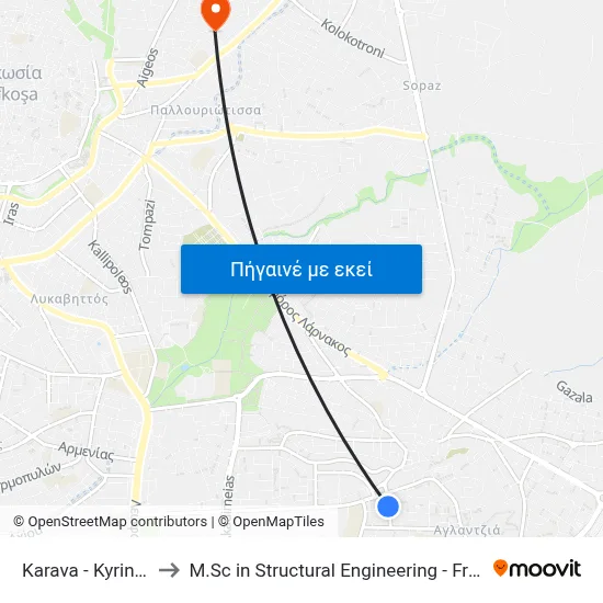 Karava - Kyrineias Avenue to M.Sc in Structural Engineering - Frederick University Cyprus map