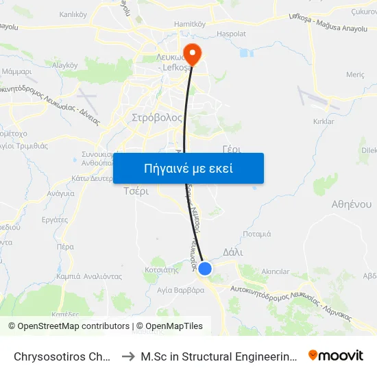 Chrysosotiros Church - Eirinis Avenue to M.Sc in Structural Engineering - Frederick University Cyprus map