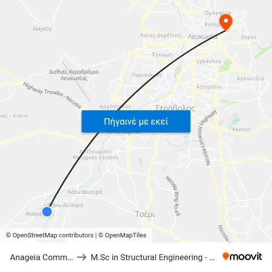 Anageia Comm. Stadium to M.Sc in Structural Engineering - Frederick University Cyprus map
