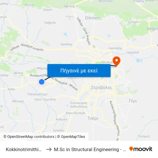 Kokkinotrimithia Police Station to M.Sc in Structural Engineering - Frederick University Cyprus map