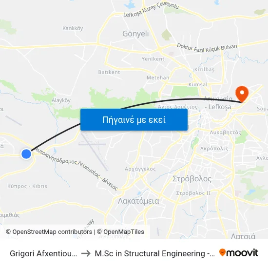 Grigori Afxentiou - Industrial Area to M.Sc in Structural Engineering - Frederick University Cyprus map