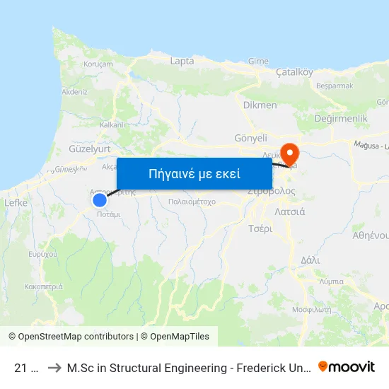 21 Mili to M.Sc in Structural Engineering - Frederick University Cyprus map