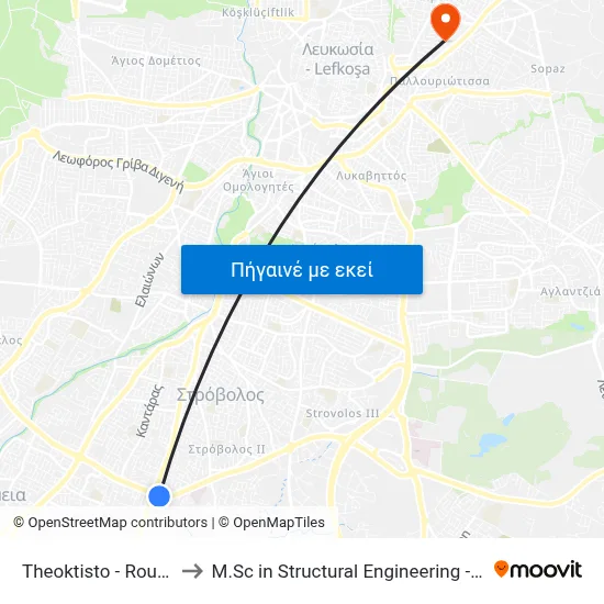 Theoktisto - Roundabout Tseriou to M.Sc in Structural Engineering - Frederick University Cyprus map