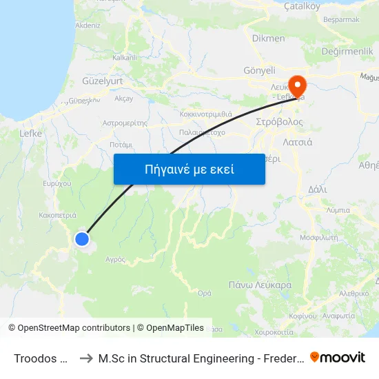 Troodos Hospital to M.Sc in Structural Engineering - Frederick University Cyprus map