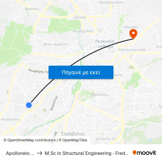 Apolloneio Hospital to M.Sc in Structural Engineering - Frederick University Cyprus map
