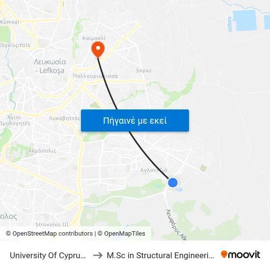 University Of Cyprus - Oceanograph Center to M.Sc in Structural Engineering - Frederick University Cyprus map