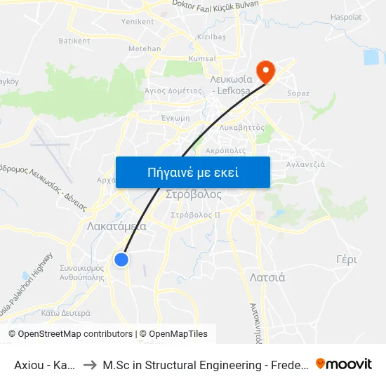 Axiou - Karyatidon to M.Sc in Structural Engineering - Frederick University Cyprus map