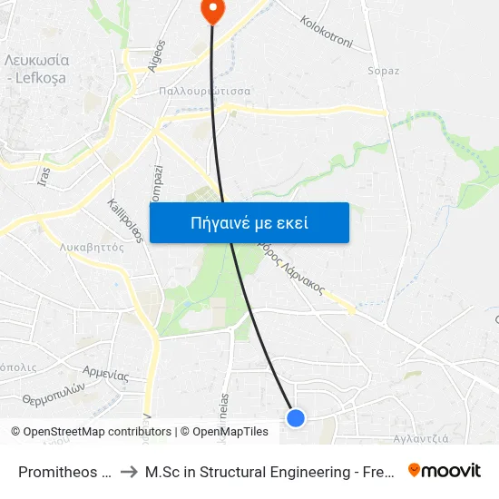 Promitheos - Kyrenias to M.Sc in Structural Engineering - Frederick University Cyprus map